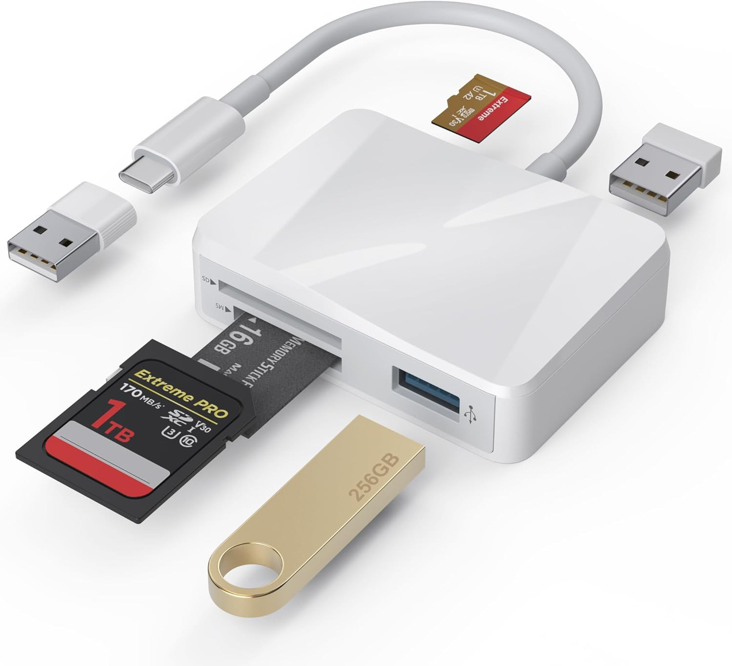 SD Card Reader, 5 in 1 USB-C & USB Card Adapter with Sd/Microsd/Ms and Dual USB-