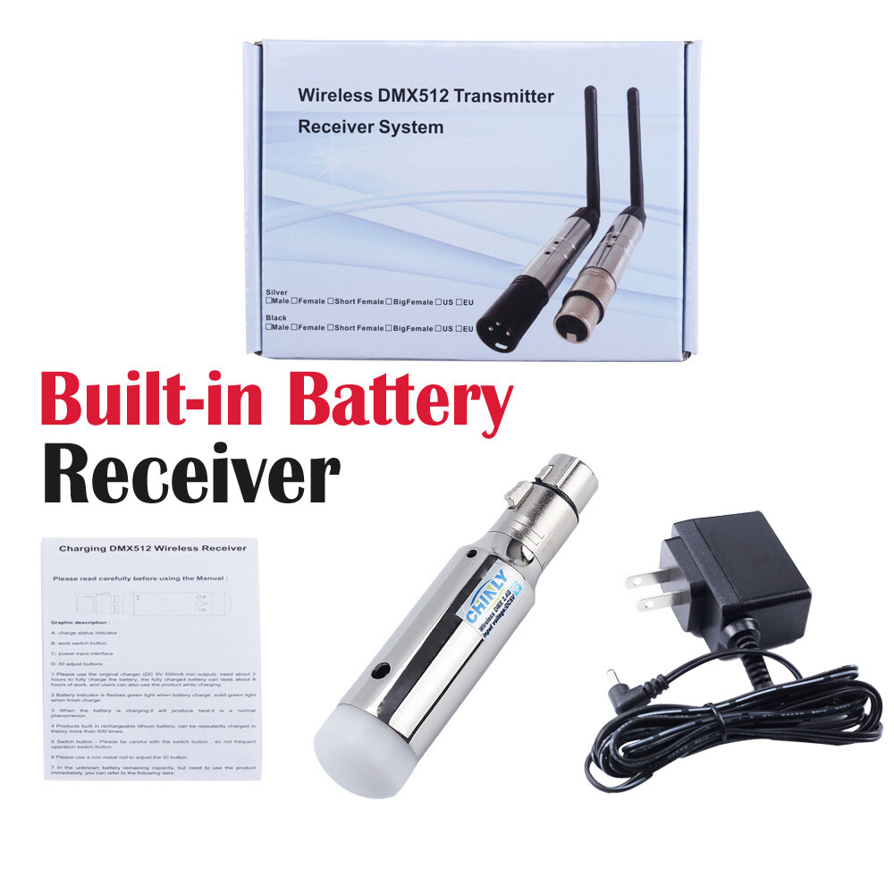 DMX512 Wireless Transmitter + Battery Receiver Rechargeable for Stage Light 400m