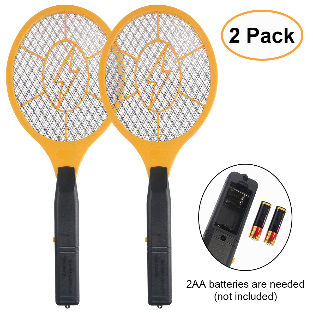 2Pcs Electric Mosquito Fly Swatter Pest Insect Killer Handheld Bug Zapper Racket