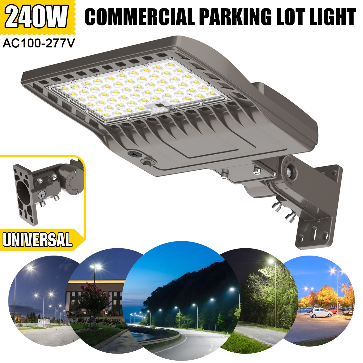 Universal Bracket 240W LED Shoebox Street Area Lighting Commercial Parking Lot