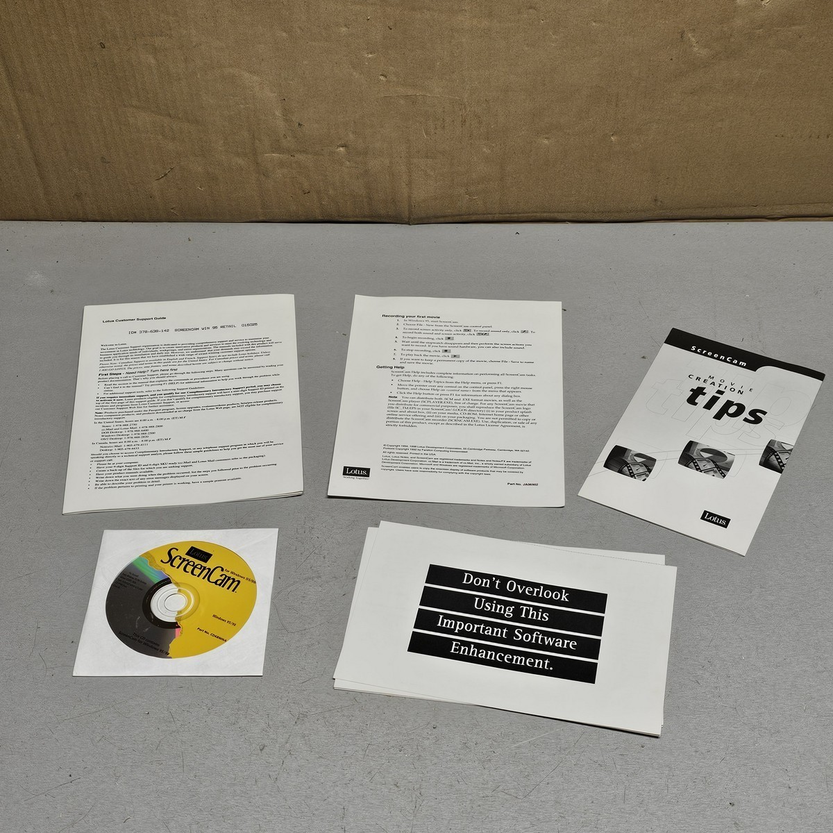 Lotus ScreenCam Software Manual & CD Vintage PC Screen Capture Utility