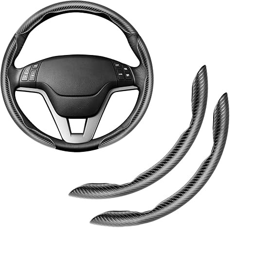 2 pcs Snap on Car Carbon Fiber Steering Wheel Cover,Set Black
