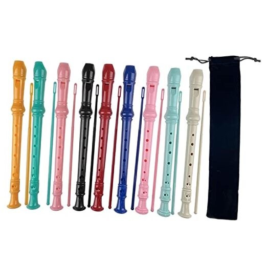 9 Pack ABS German Style 8 Hole Descant Soprano Recorders with Cleaning Rod,
