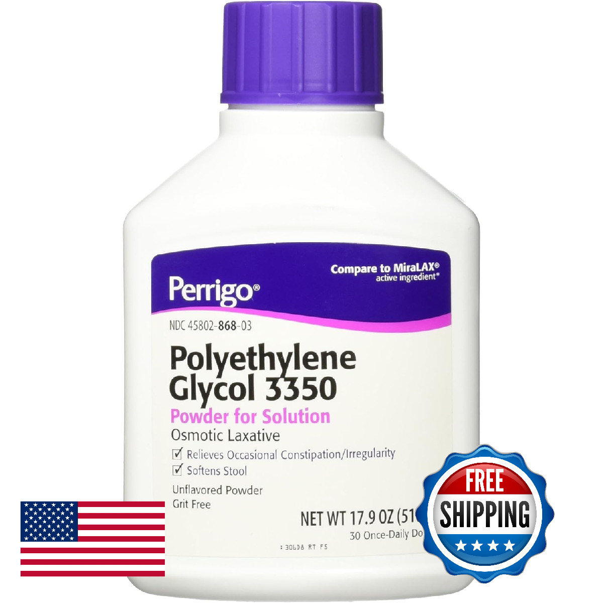 Perrigo Polyethylene Glycol 3350 Powder 17.9oz (Compare to Miralax)