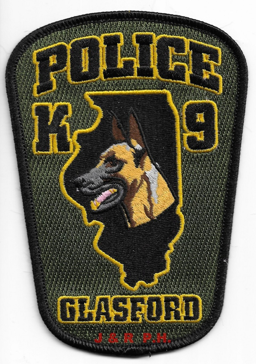 Glasford Police k_9 , Illinois  (3.5" x 5" size) shoulder police patch (fire)