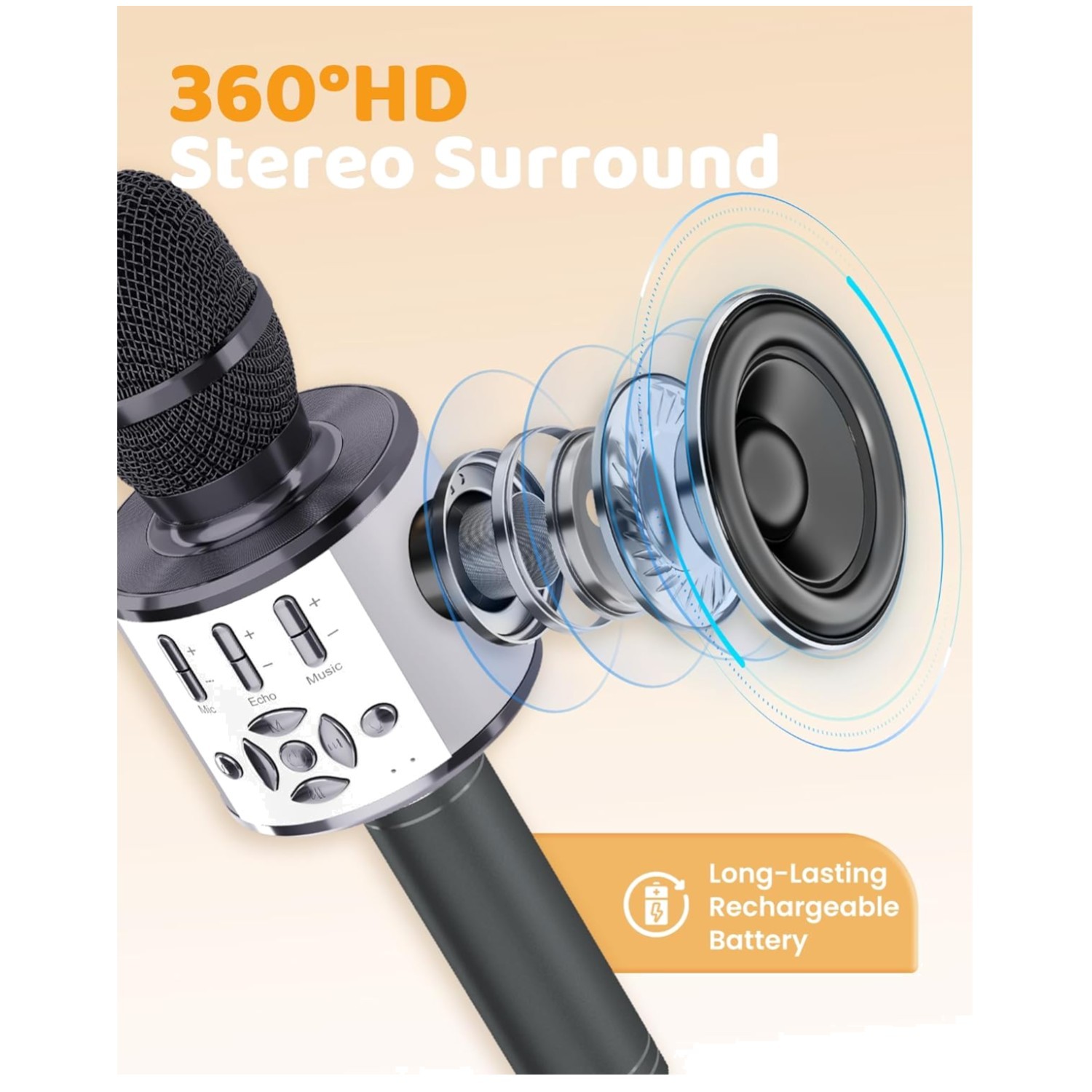 Karaoke Microphone Machine with Magic Sound and LED Lights