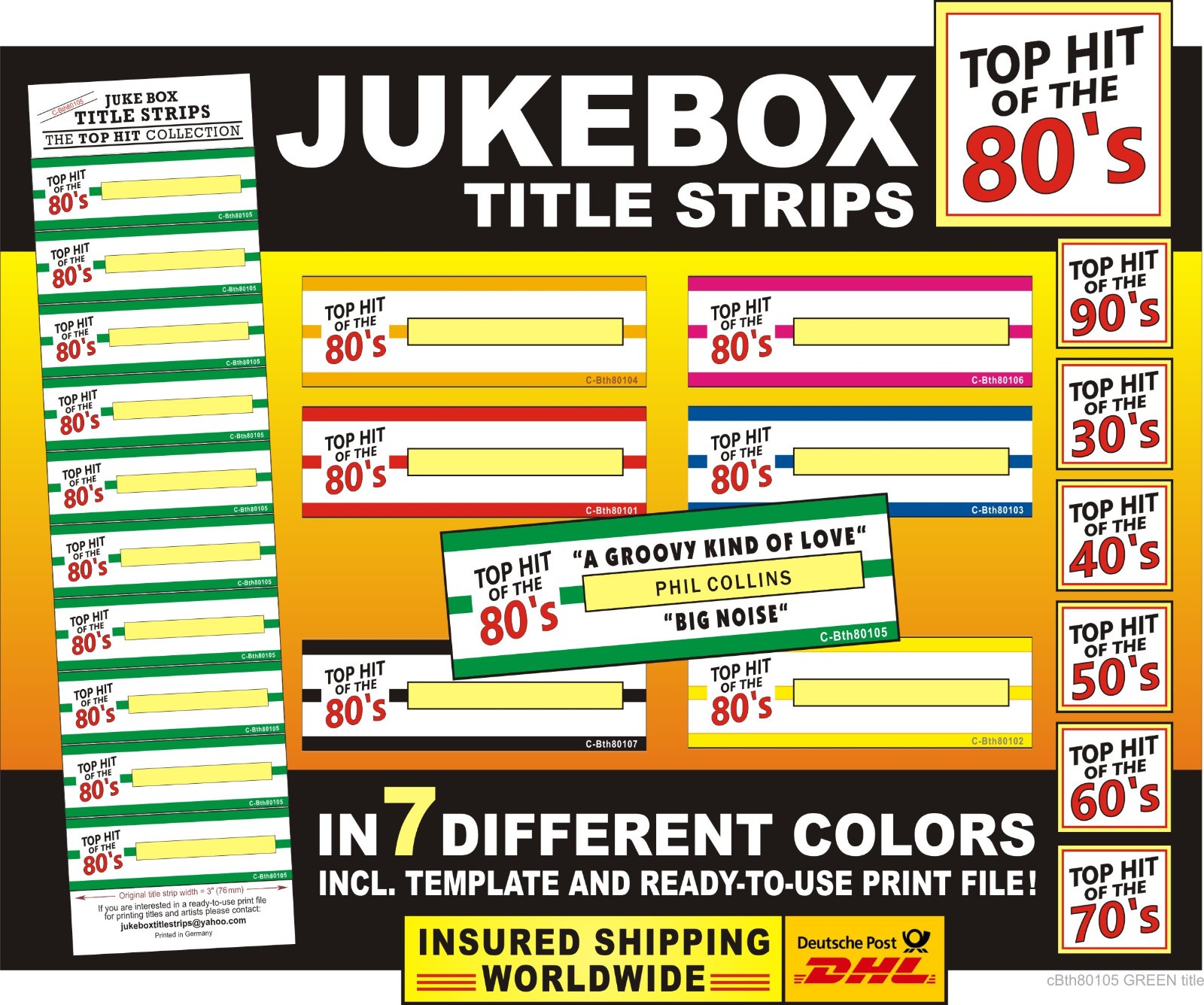 x1*cBth80105a) ⭐ Jukebox title strips "TOP HIT of the 80s" ⭐ BLANK+TEMPLATE+FILE