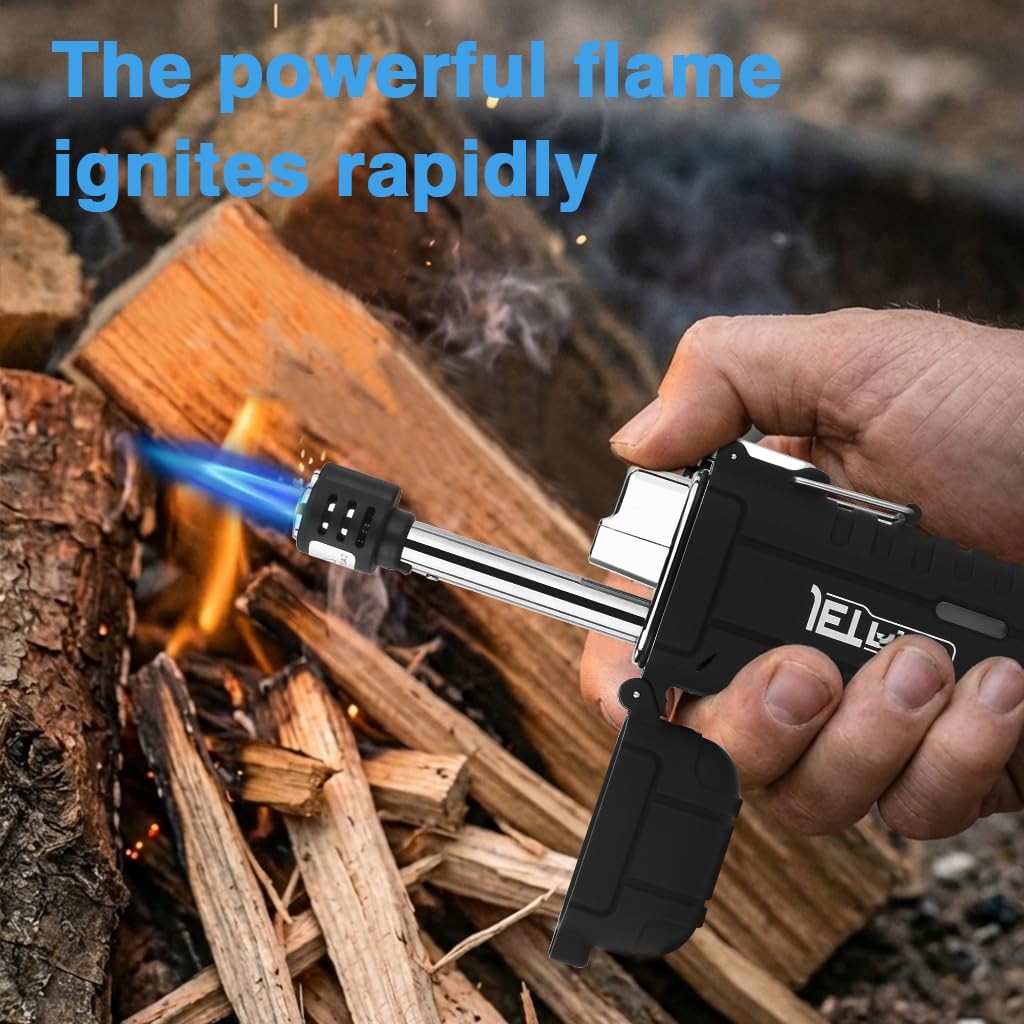 JETPRO Telescopic Refillable Butane Torch Lighter Waterproof Windproof Black