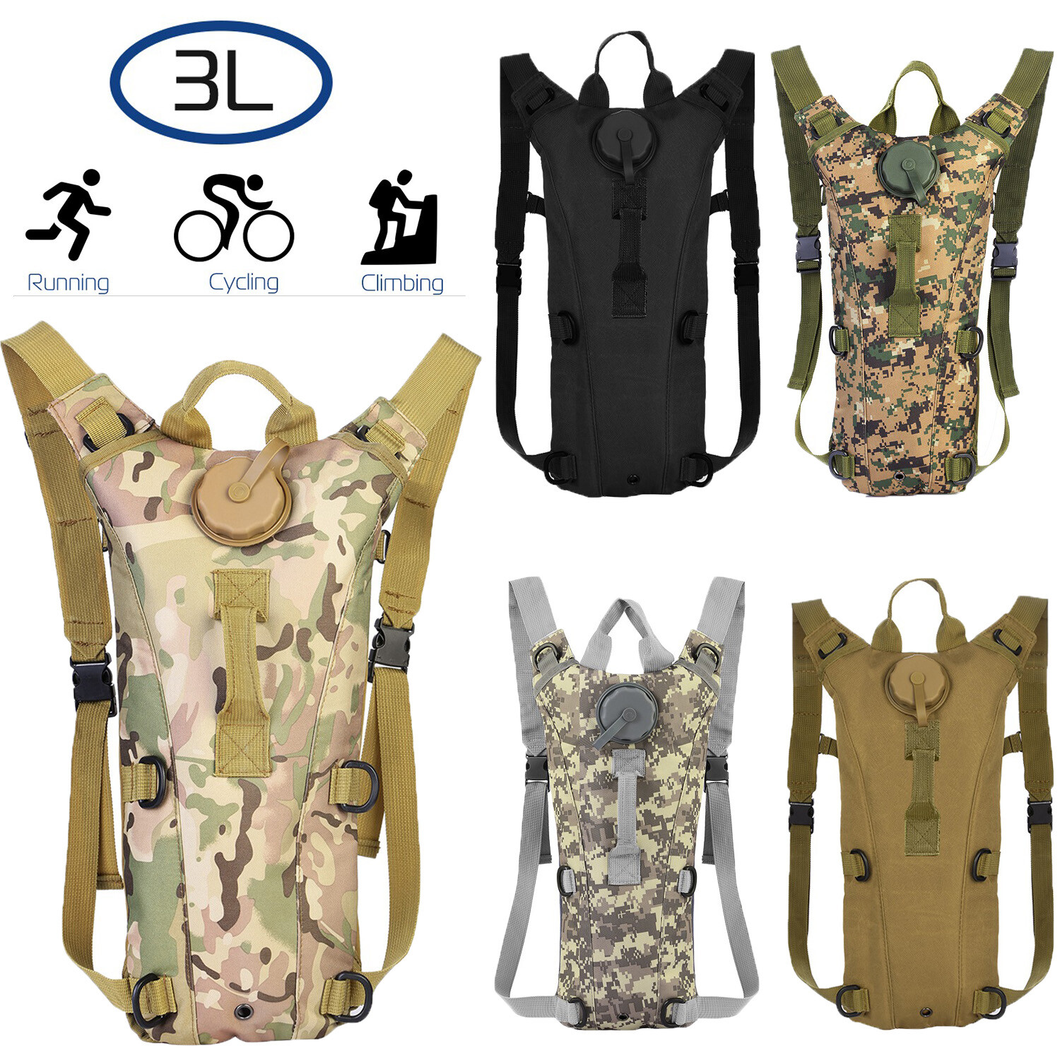 3L Water Bladder Hydration Backpack Outdoor Hiking Camping Cycling Shoulder Bag