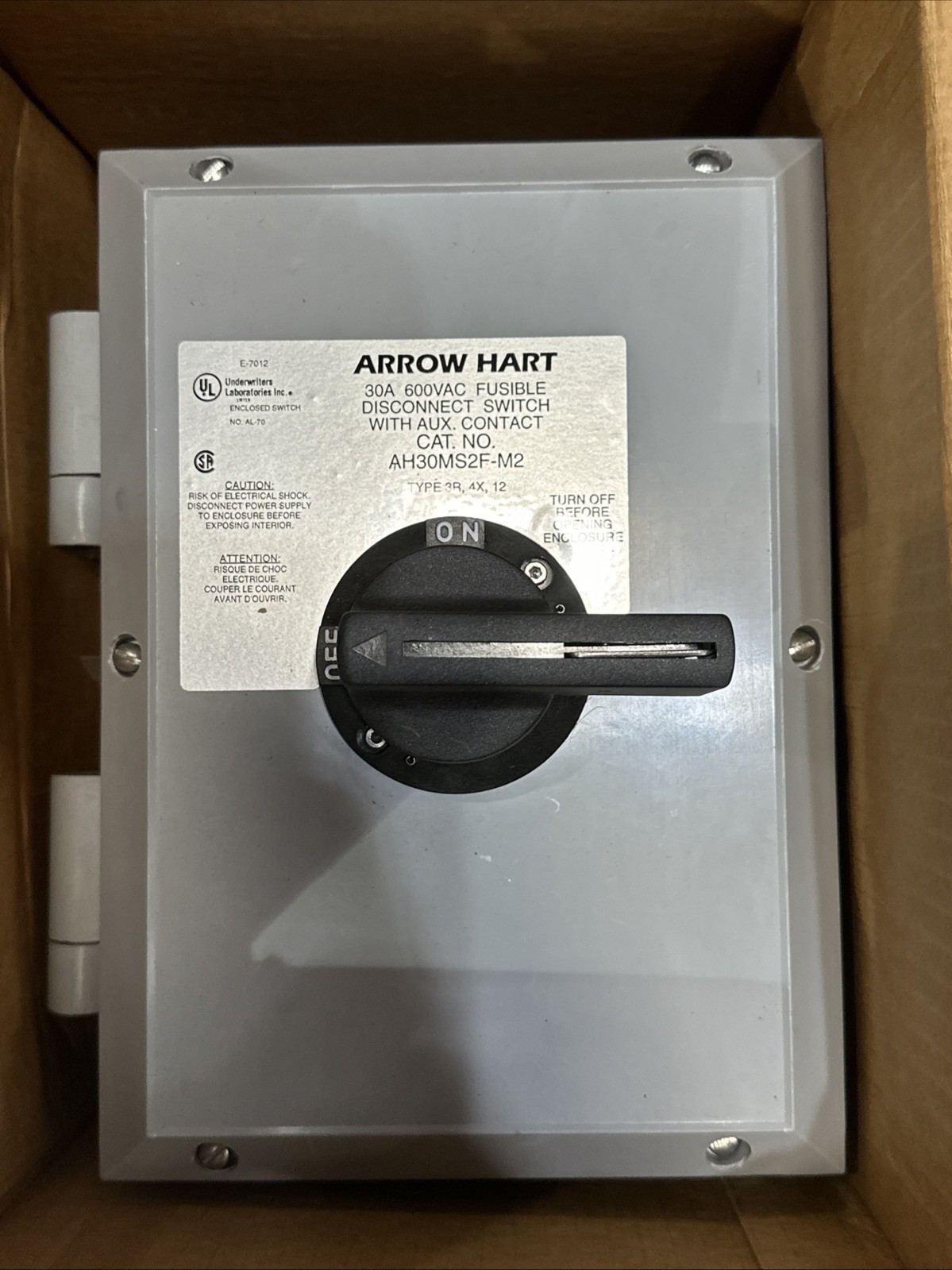 🔴Arrow Hart AH30MS2F-M2 Disconnect Switch With AUX. Contact 30A 600V Fusible‼️