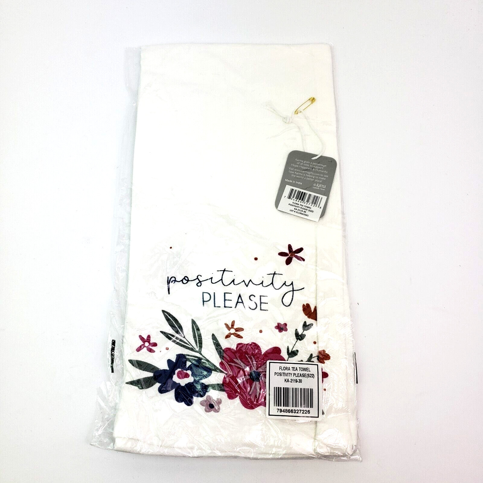 Karma Positivity Please Floral Flora Kitchen Handtowel Hand Towel Tea Towel S22