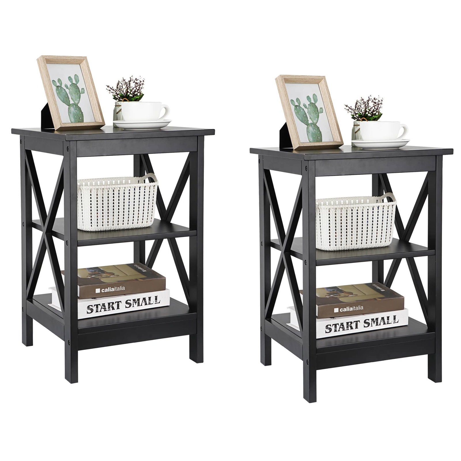 2pcs Portable End Table Stand Sofa Side Table 3 Tier Saving Space for Bedroom