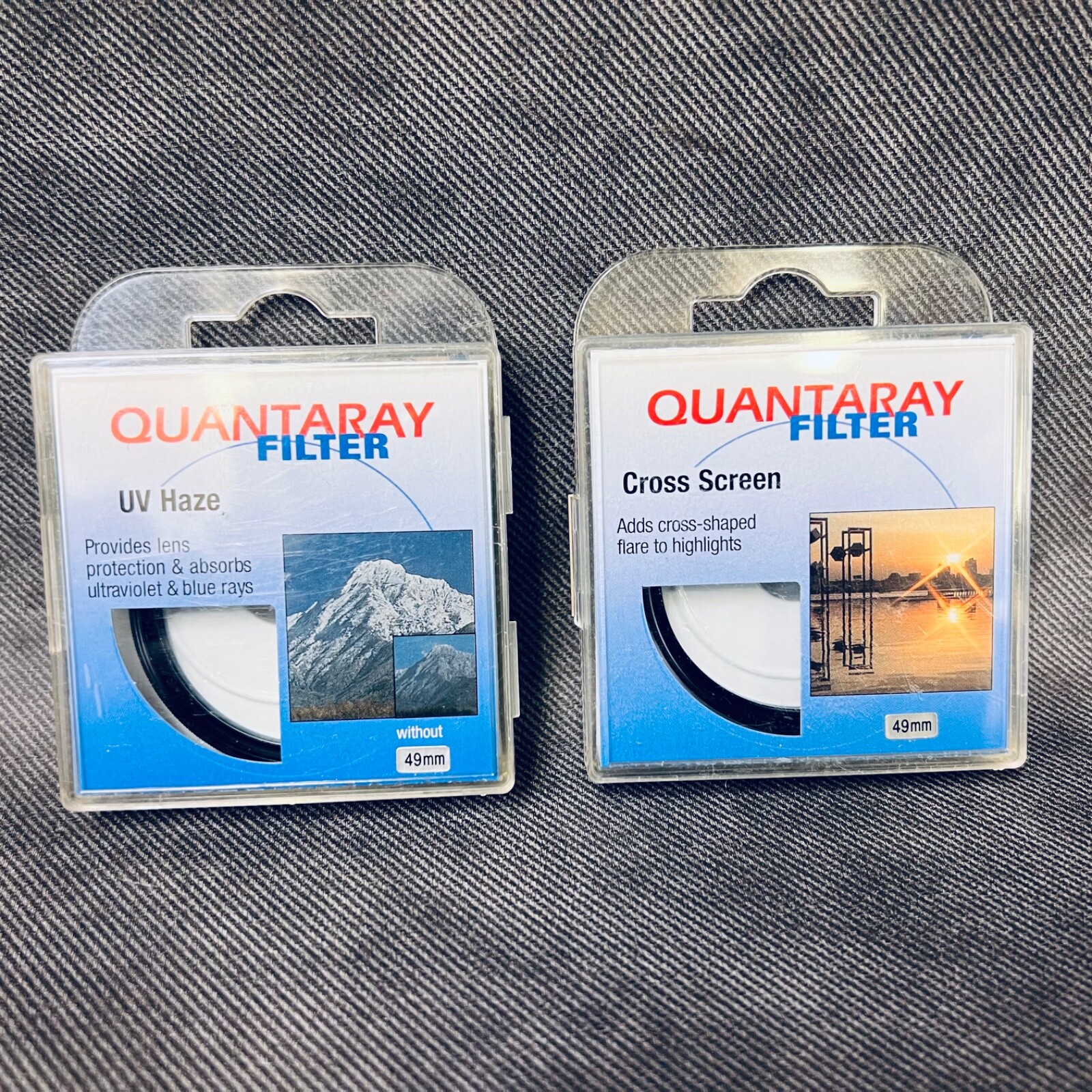 Set or 2 49MM FILTERS UV HAZE absorbs uv/blue & CROSS SCREEN Cross-shaped flares