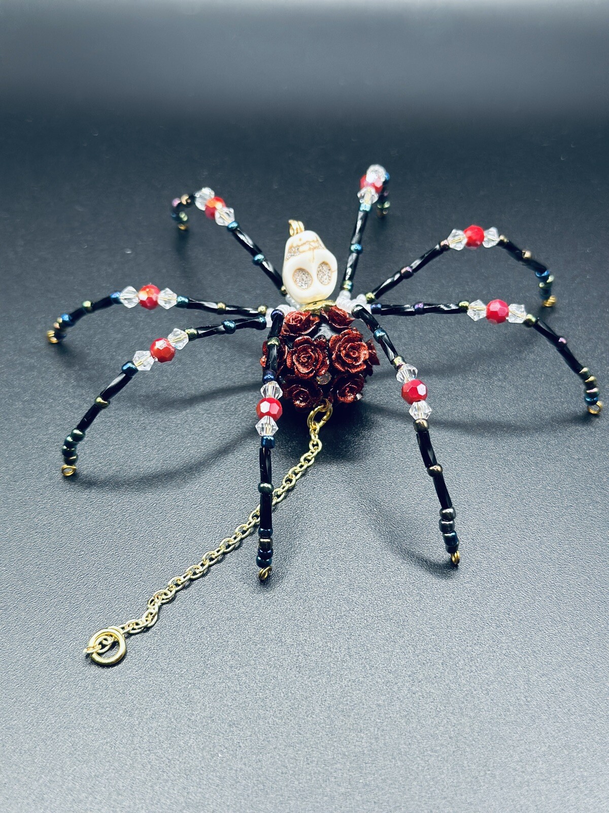 Handmade Black Red Flower Skull Beaded Cute Metal Wire Hanging SPIDER Decoration