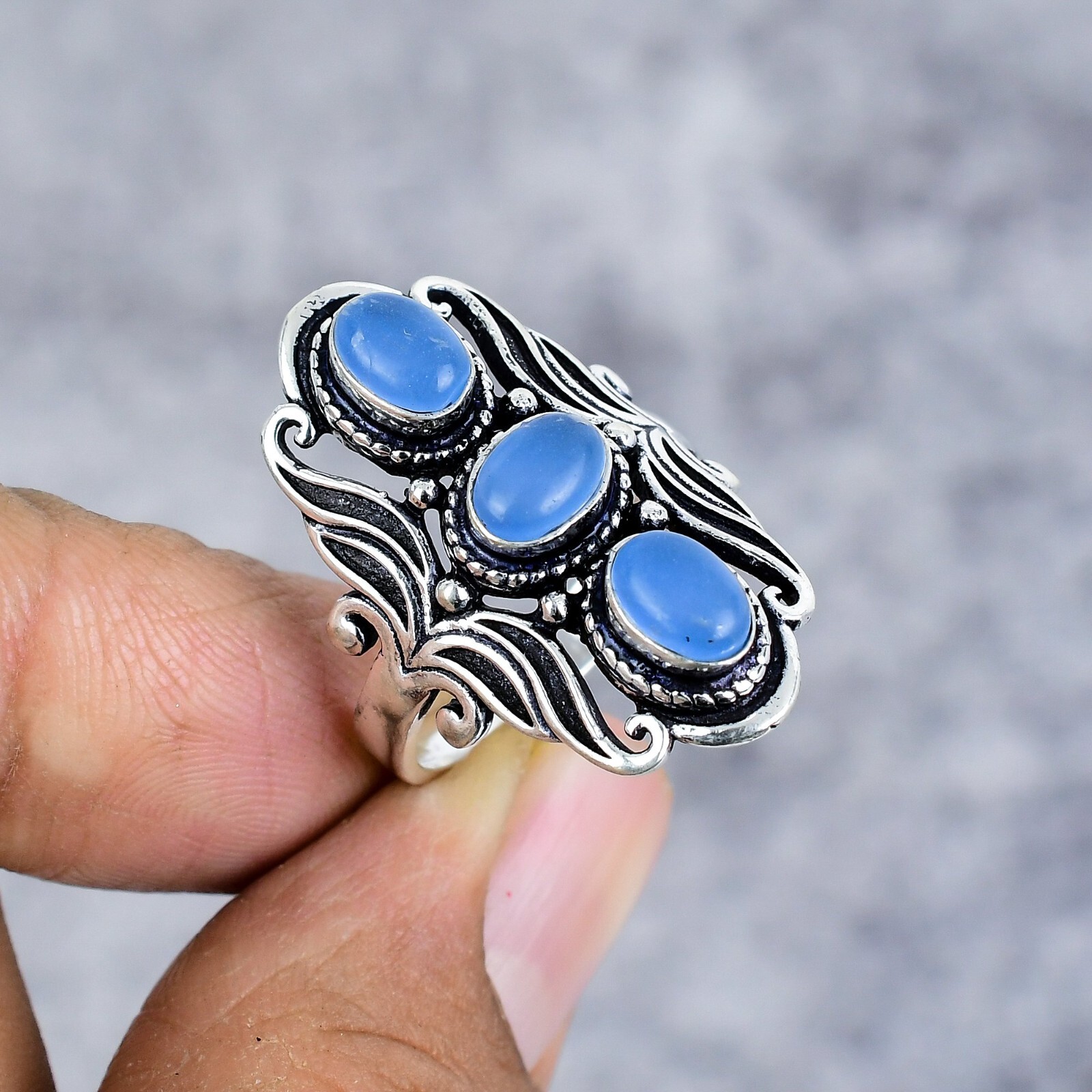 Natural Blue Onyx Gemstone Handmade 925 Sterling Silver Ring Gift For Her