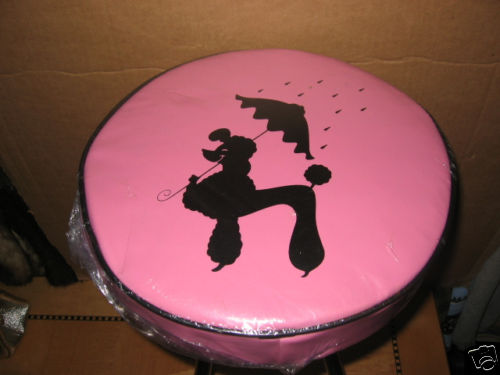 NEW Retro 50's Pink Black French Poodle Folding Tall Stool