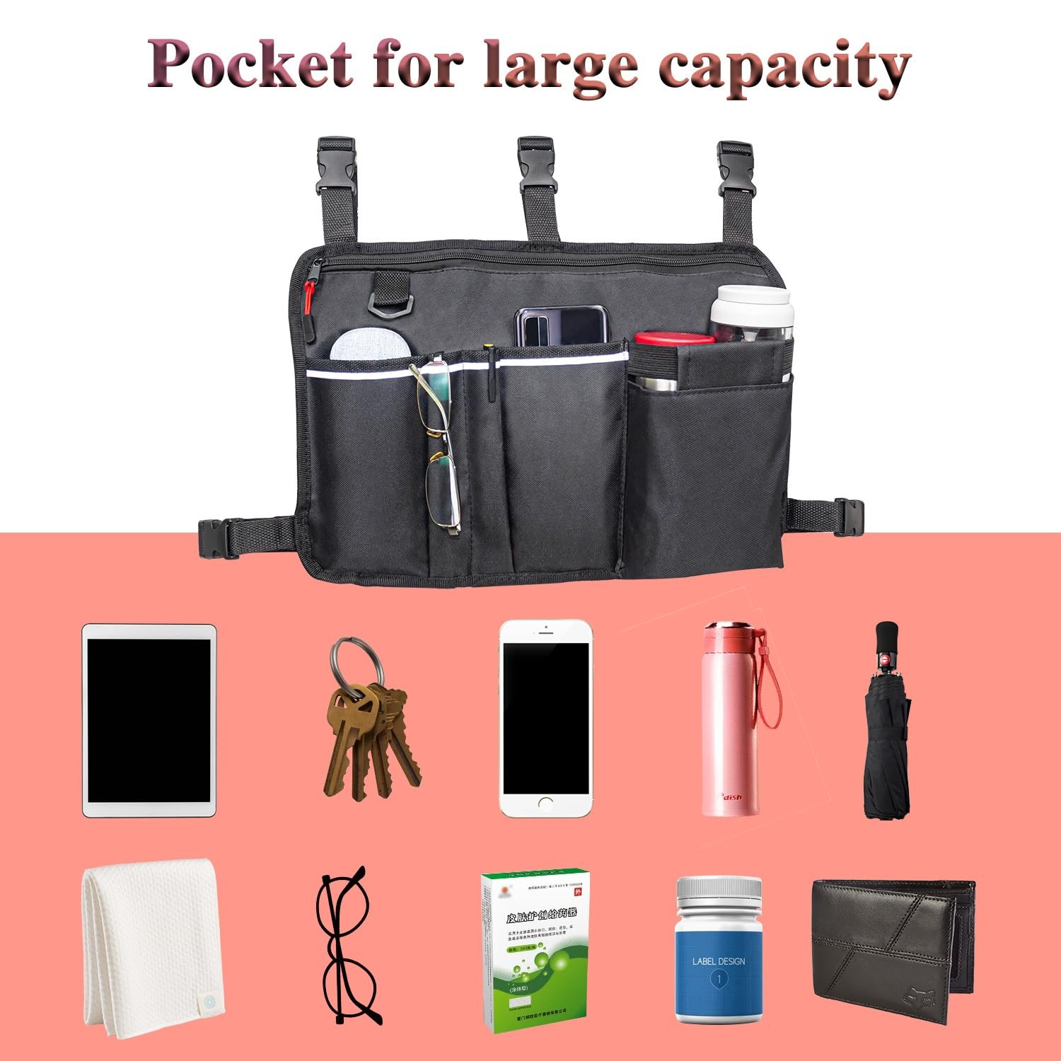 Large Walker Bag with Water Cup Holder,Walker Basket ,Foldable Walker Storage...