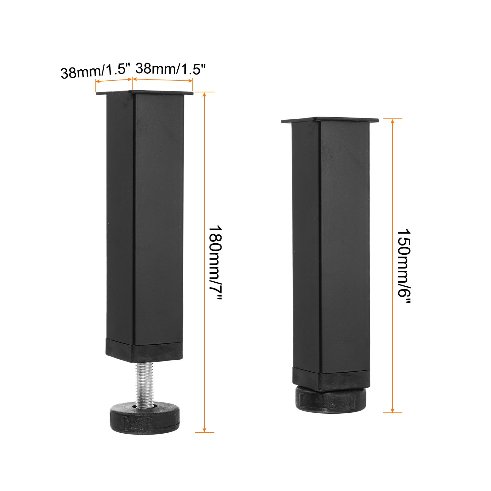 Adjustable Height Center Support Leg, 6" Bed Support Legs, Black