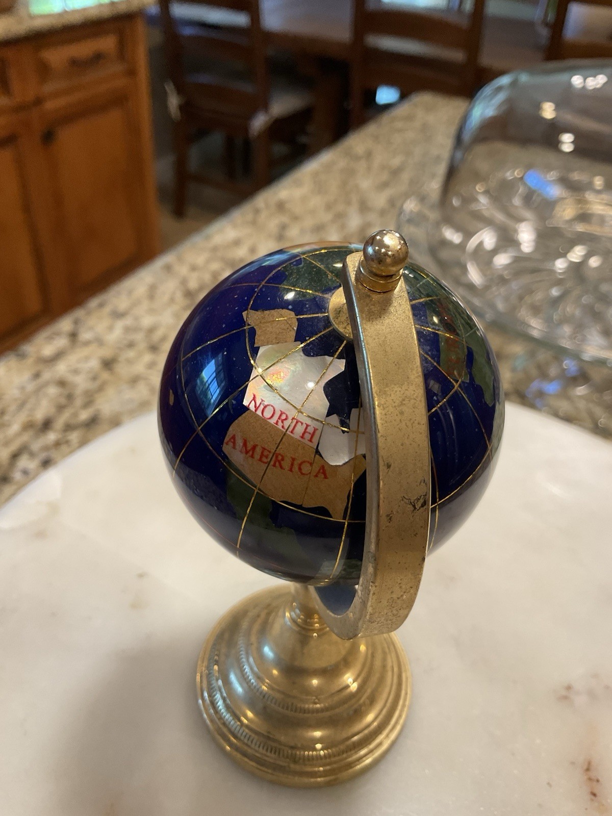 Lapis Lazuli Gemstone Mini Globe Brass Stand