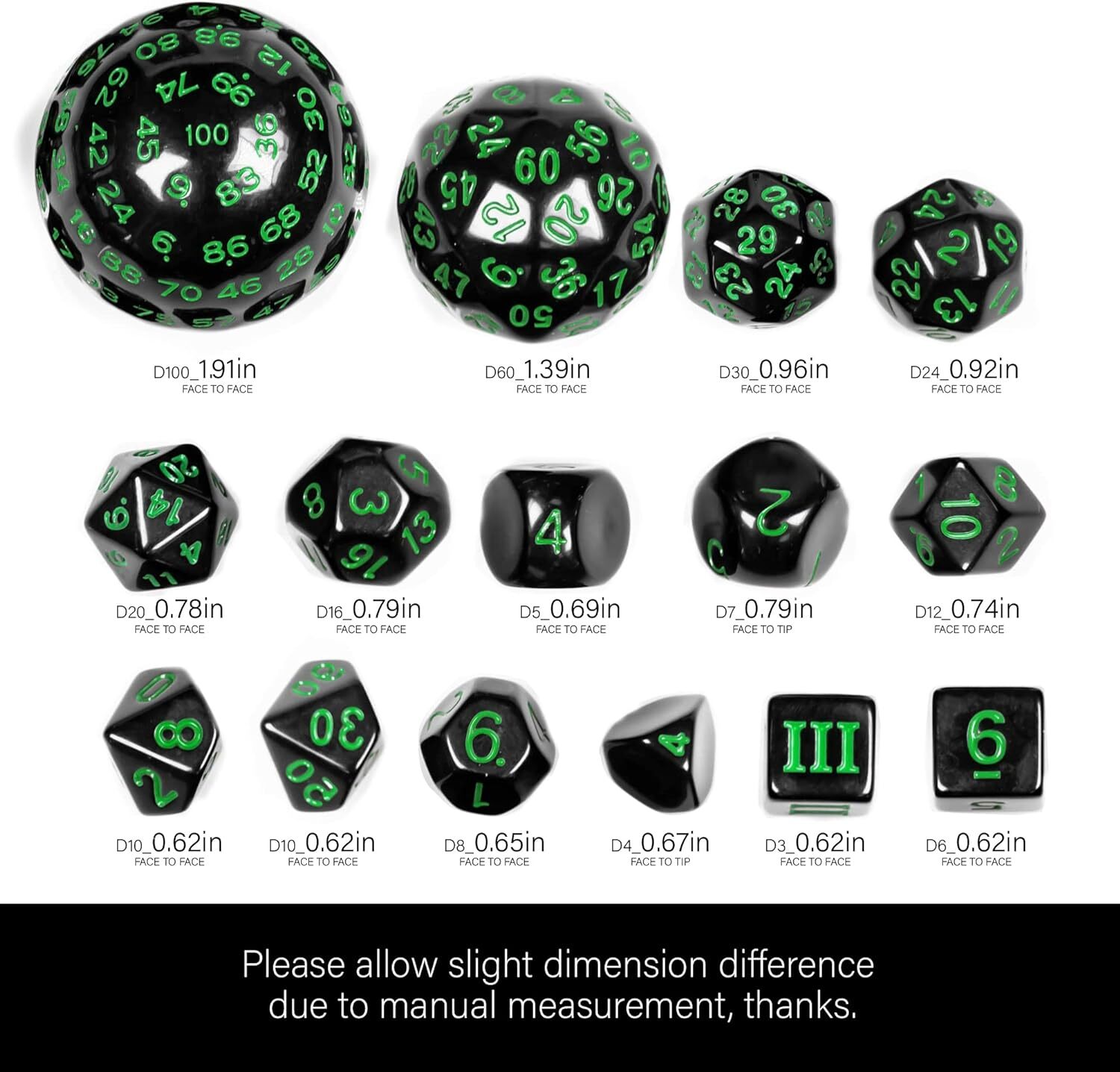 15 Pieces Complete Polyhedral DND Dice Set D3-D100 Spherical D&D Dice Set D100