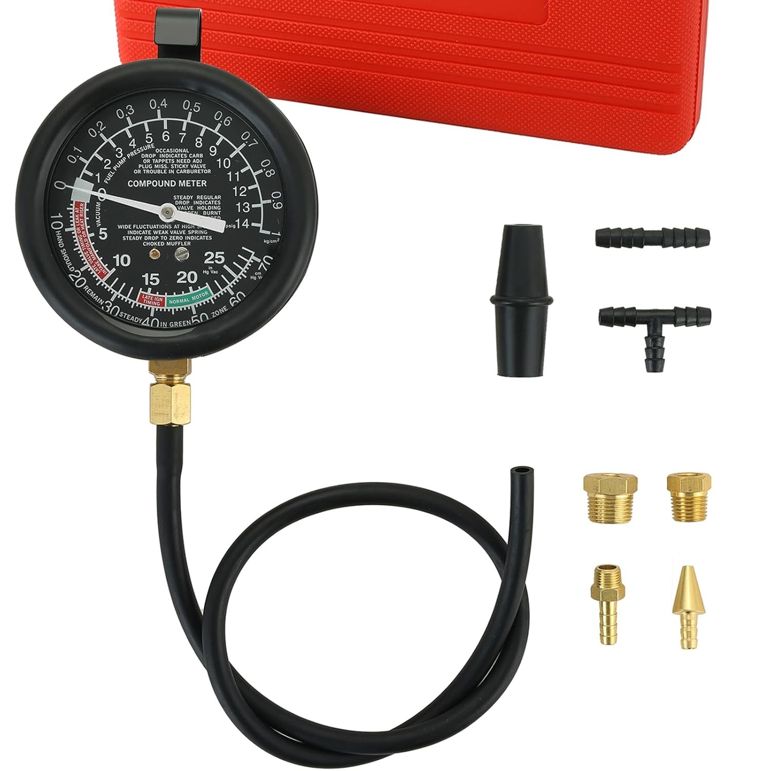 Fuel & Vacuum Tester Gauge Kit – Carb & Fuel Pump Pressure Gauge (Red)