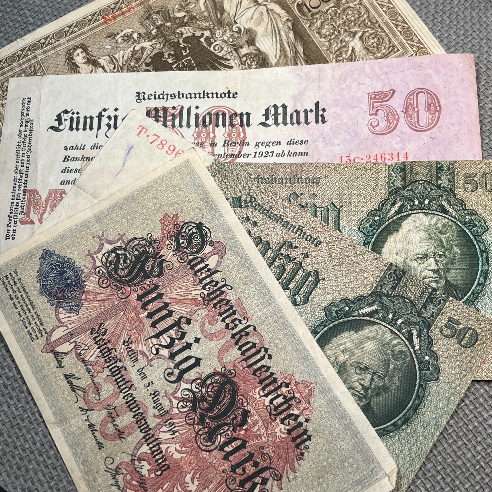 German Banknote Lot of 5 Reichsbanknotes *1910-1924* Guaranteed Authentic