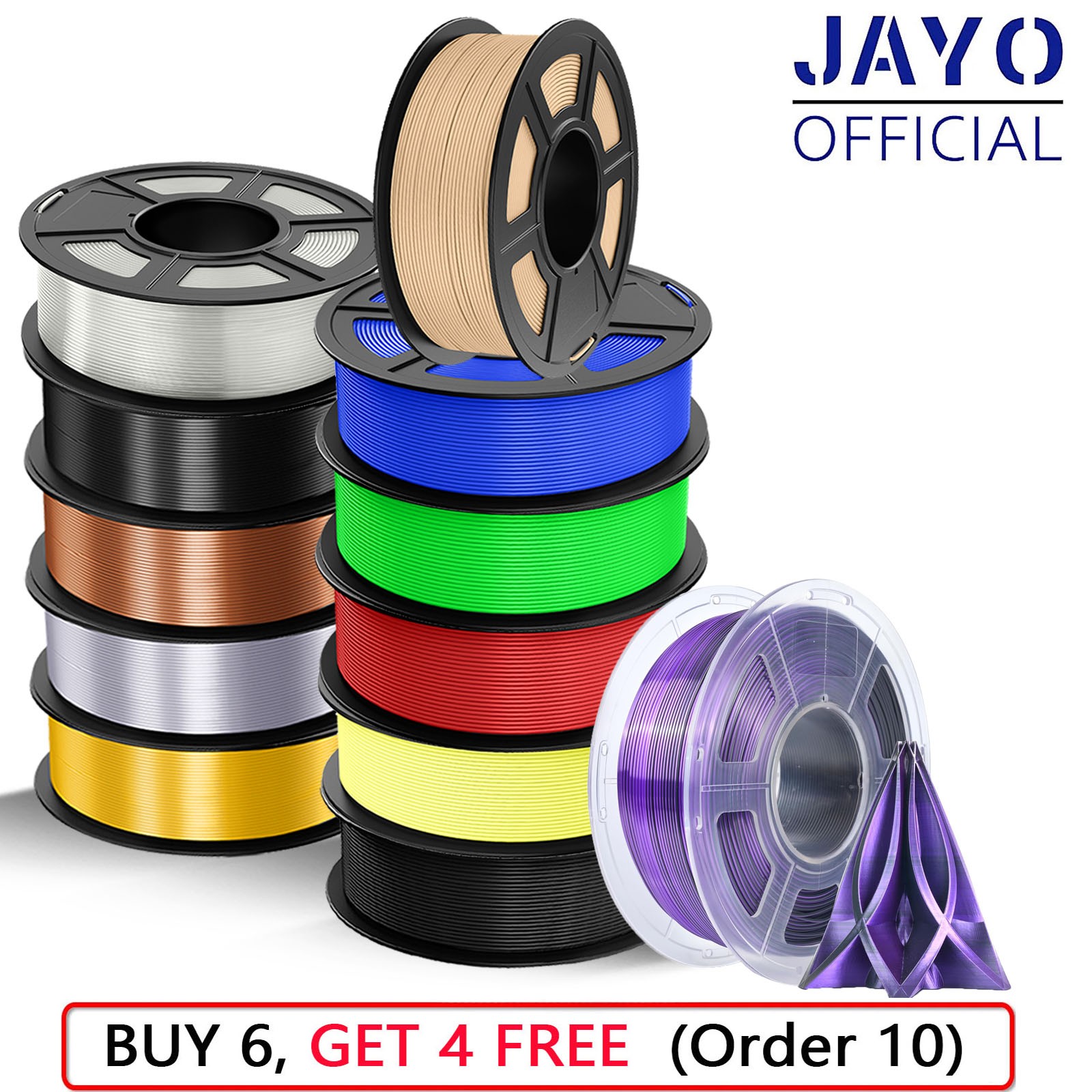 【BUY 10 PAY 6】JAYO 1.1KG PETG PLA PLA+2.0 TPU ABS 3D Printer Filament 1.75mm ASA