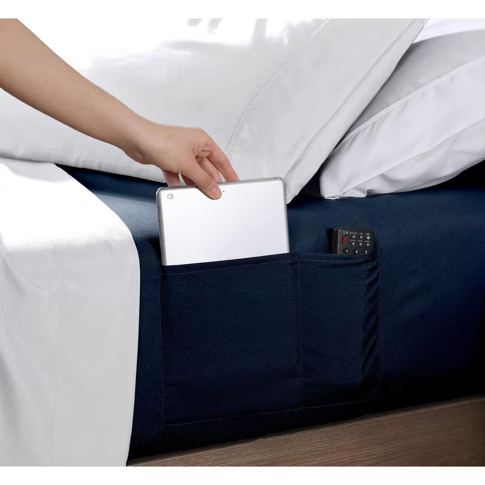 Full Size Microfiber Fitted Sheet with 8 In. Double Storage Pockets, Navy Free S