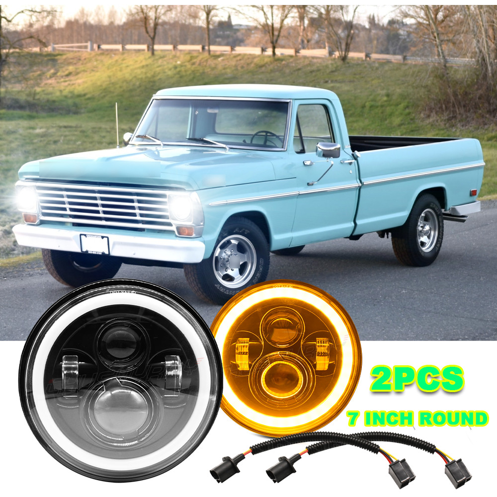 Pair 7 inch Round LED Hi/Lo Beam Headlights Chrome fit Ford F100 F150 F250 Truck