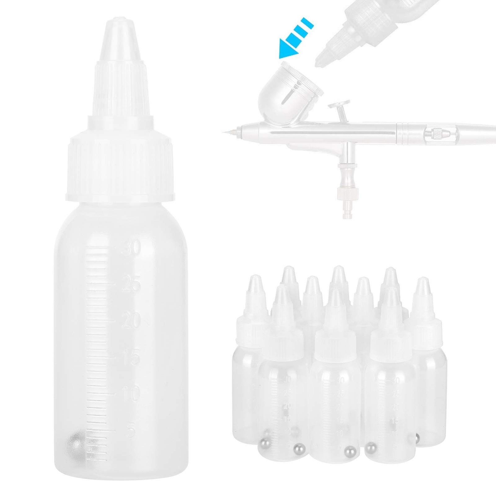 10Pcs 30ml Squeeze Bottles, Paint, Ball Inside, PP Small Plastic, Scale, Pigment
