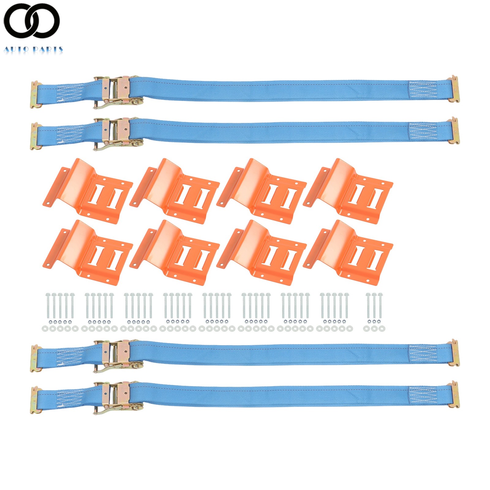 2 Pack Wheel Chock Tie Down Strap Kit For Trailer ATV UTV 8' Blue Ratchet Strap