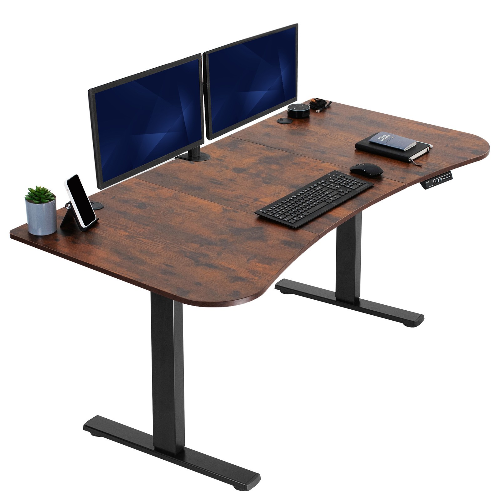 VIVO Electric 63” x 32” Standup Desk, Rustic Vintage Brown Tabletop, Black Frame
