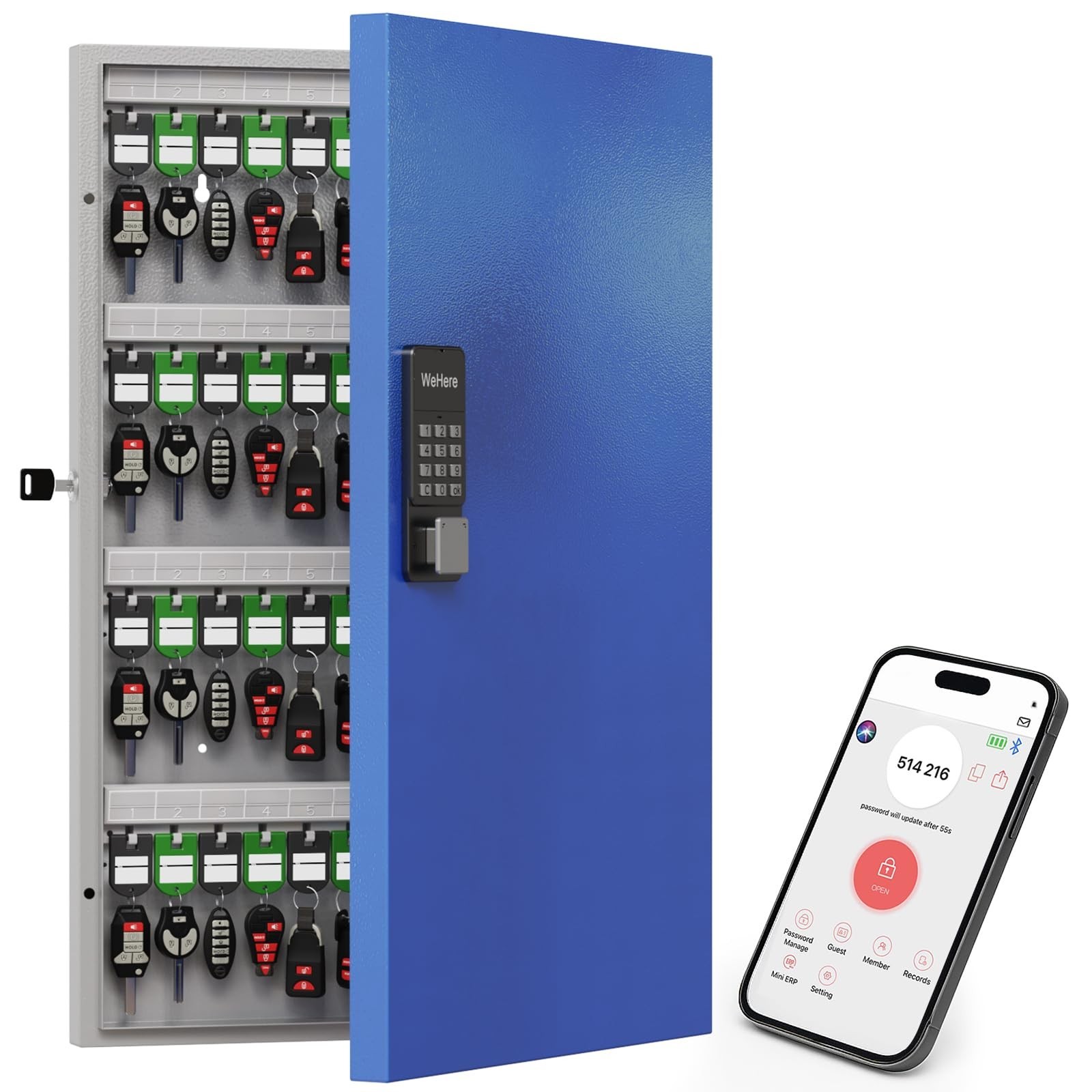 WeHere 96 Key Lock Box Wall Mount, APP Bluetooth/OTP/Wi-Fi Remote/Fixed Code/...