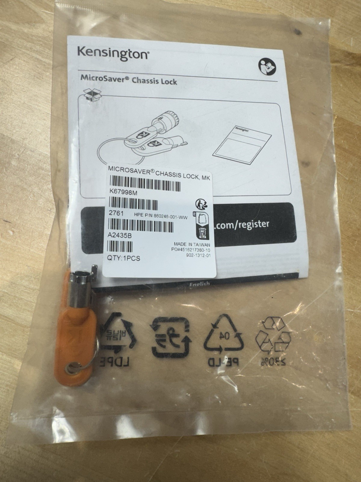 NEW OEM Kensington Microsaver Chassis Lock K67998M, 860246-001