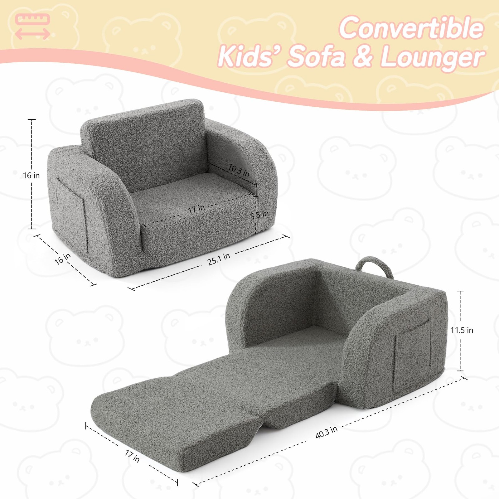 Couch, 2-in-1 Chairs Comfy 1-3 Years Old, Chair for Girls and Boys, Couch Bed...
