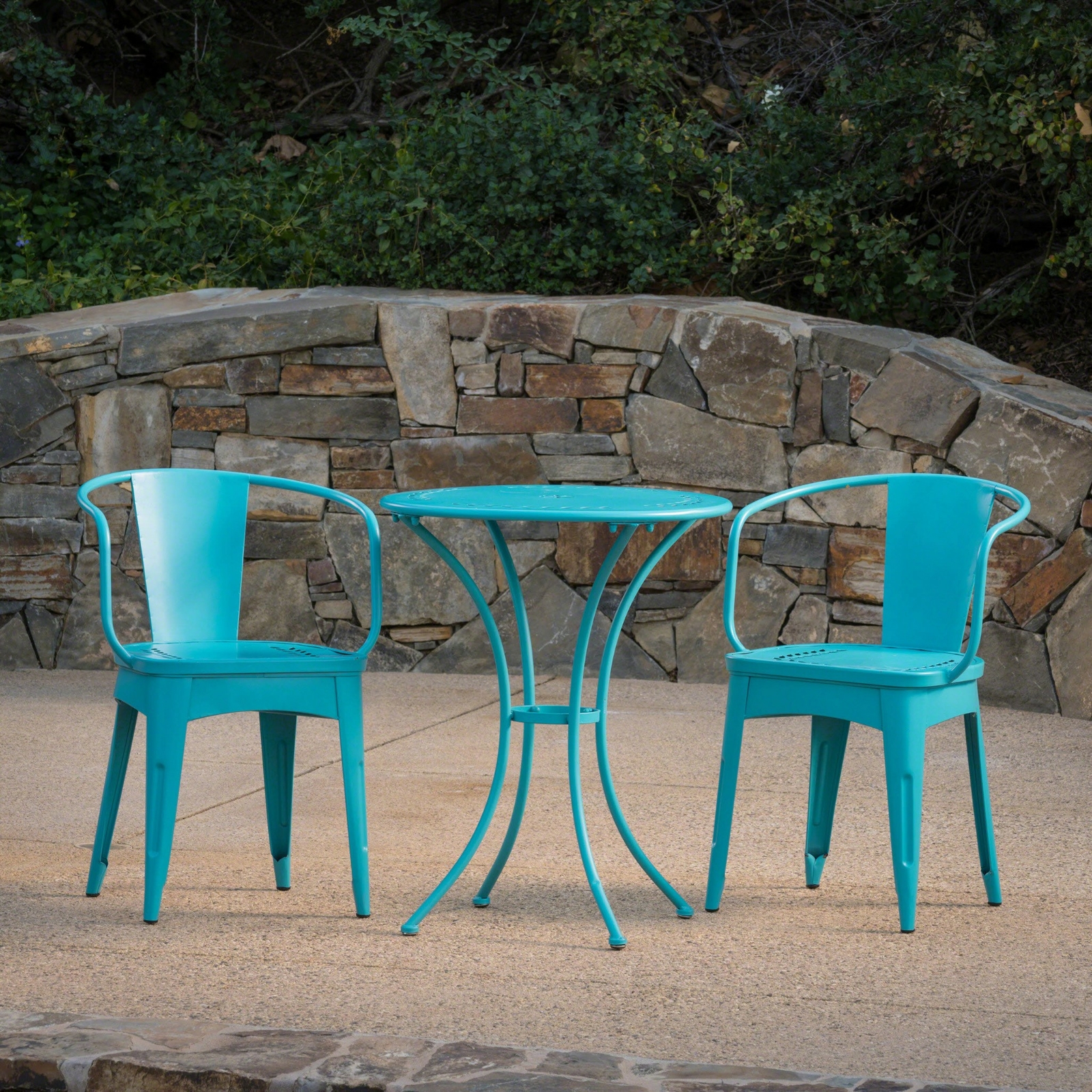 Leona Outdoor Modern Floral 3-Piece Bistro Set with Leaf Pattern