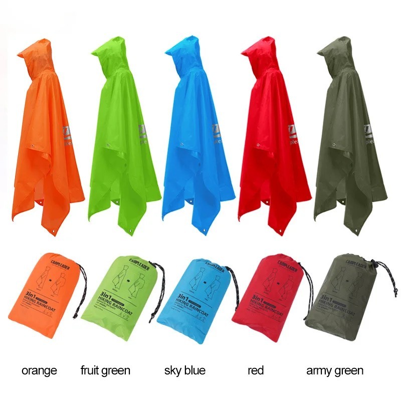 3 In 1 Rain Poncho Waterproof Hooded Raincoat Camping Hiking Motorcycle Rainwear