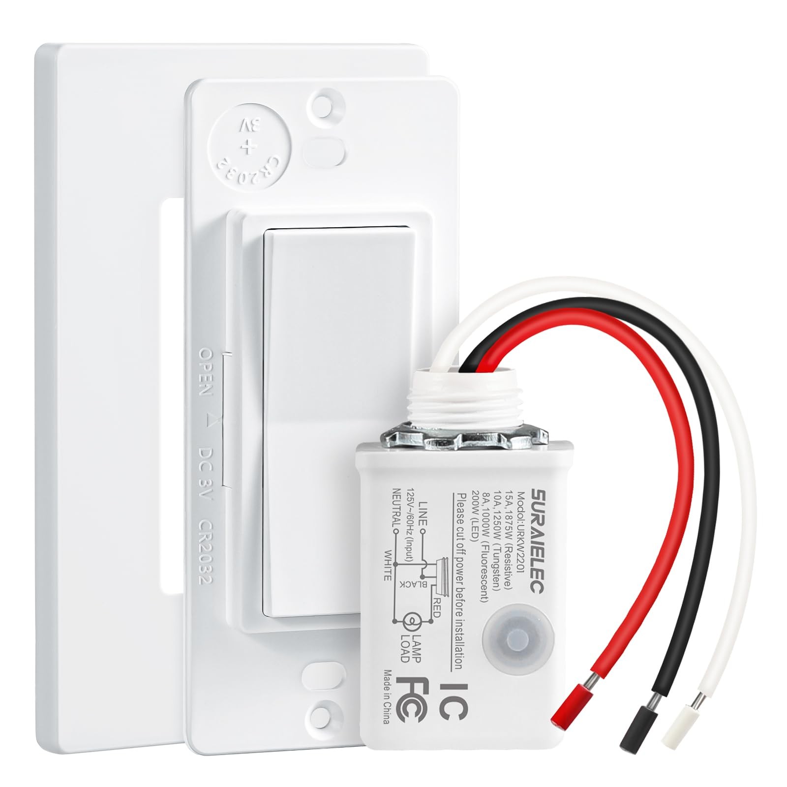 Wireless Light Switch and Receiver Kit, Decorator Rocker Wall Switch, 15A, No...