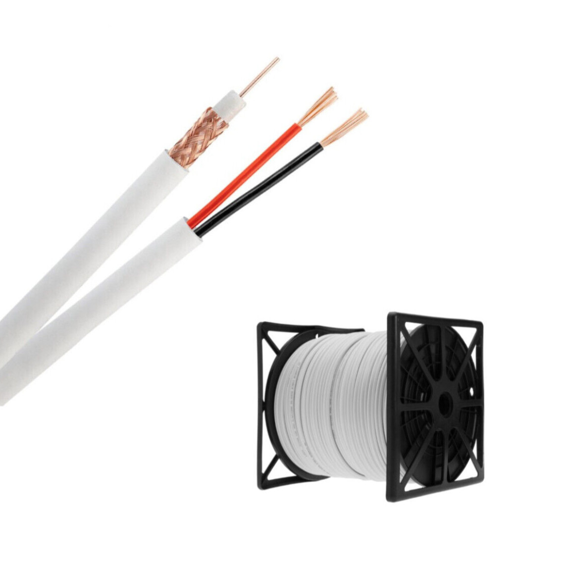 500ft RG59 Siamese Coax Cable 20AWG+18/2 CCTV Security Camera Bulk Wire White