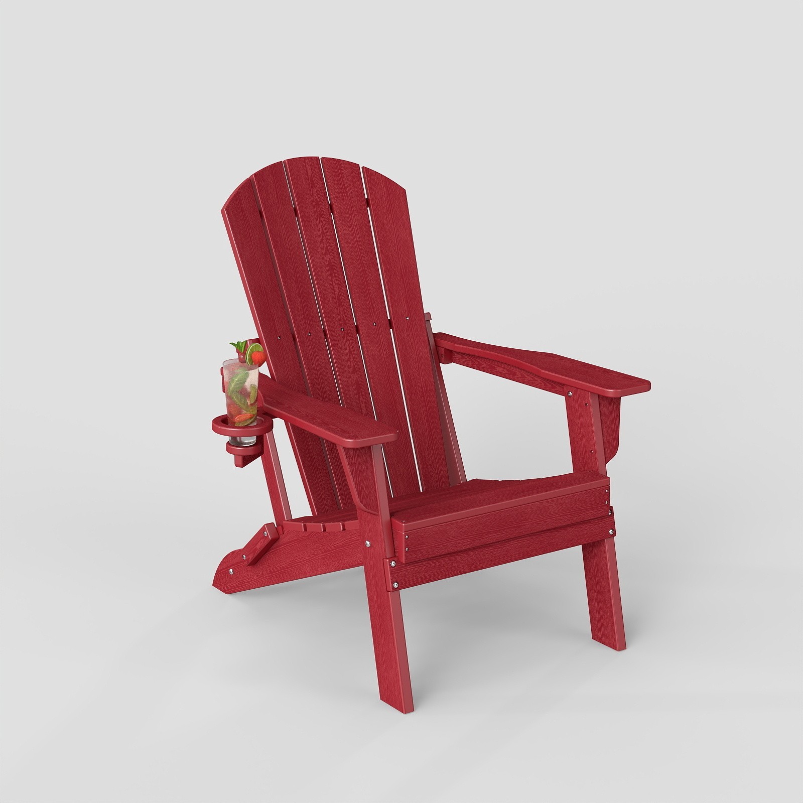 HDPE Folding Adirondack Chair with Cup Holder Weather Resistant - RED