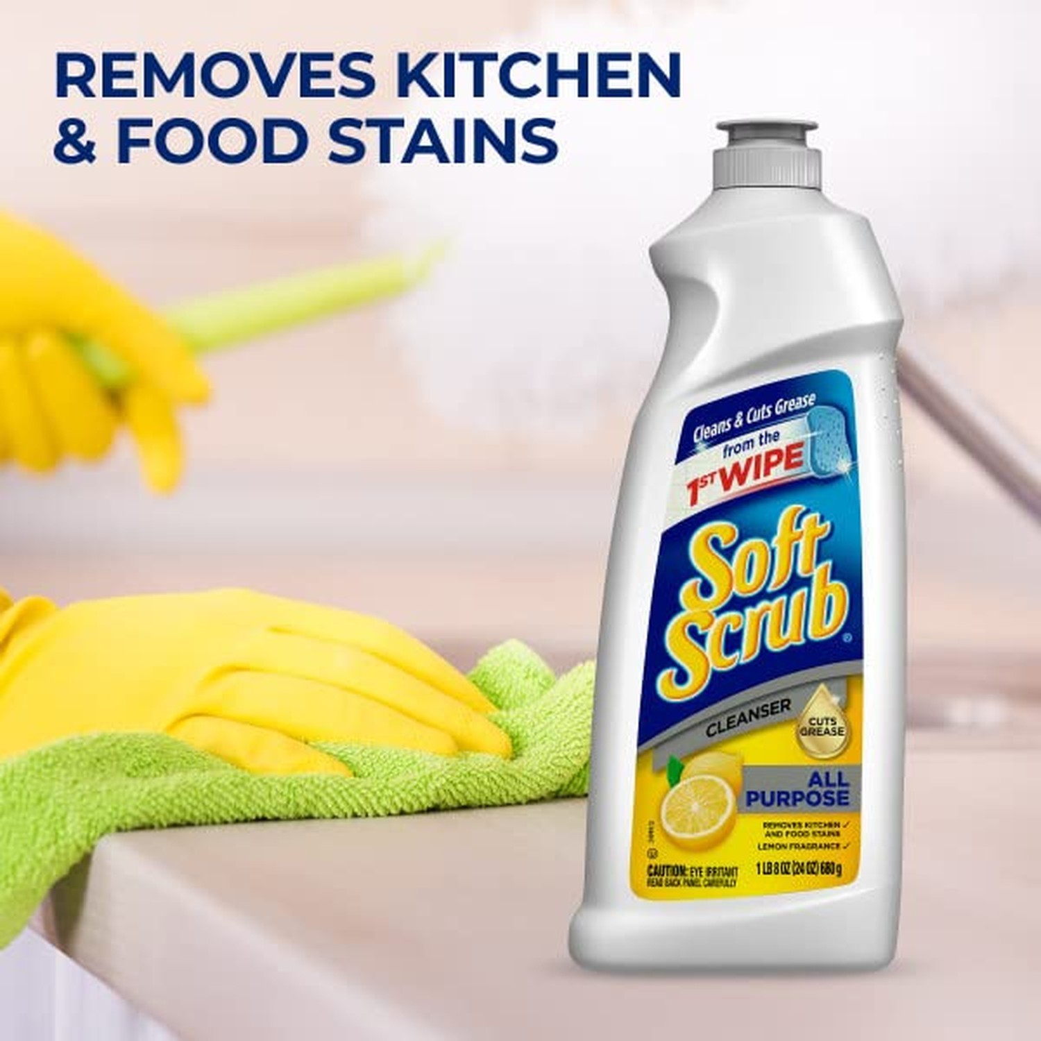 Soft Scrub All Purpose Cleaner, Surface Cleanser, Lemon, 36 Fluid Ounces, 6 C...