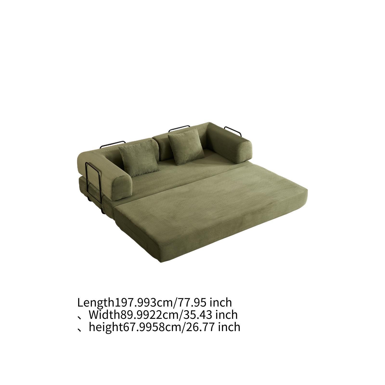 Sleeper Sofa Bed with Cylindrical Pillow, Corduroy Folding Mattress Couch with