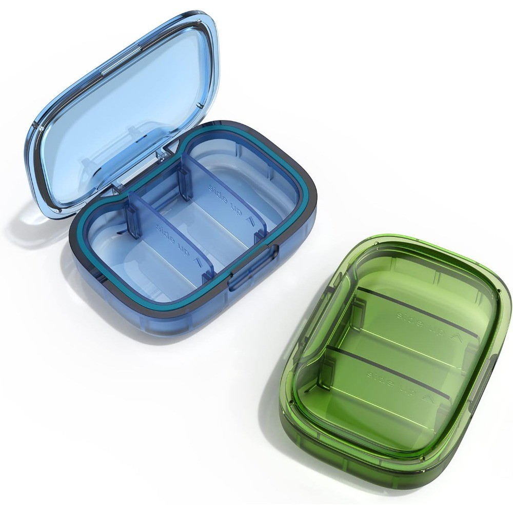 2 Pack 3 Compartment Small Pill Box, Moisture Proof Case, Travel Organizer for