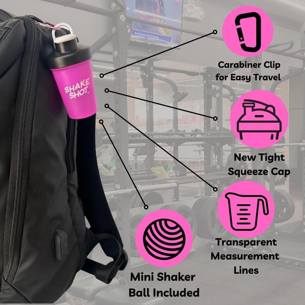 Pink 4oz Mini Shaker Bottle for Pre Workout & Creatine | Clip & Shaker Ball Incl