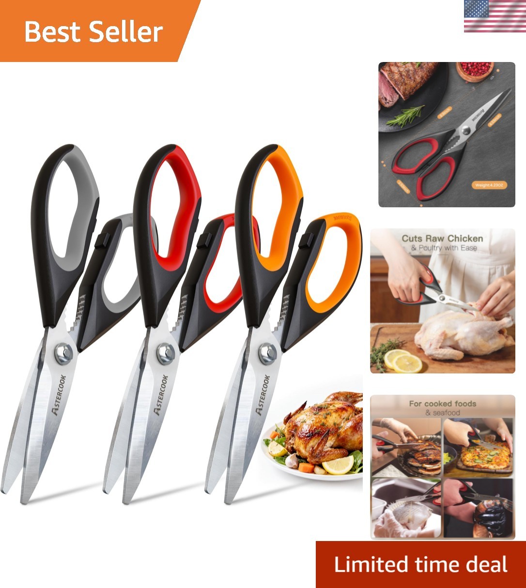 Kitchen Scissors All Purpose Heavy Duty,3 Pack Kitchen Shears Set,Stainless S...