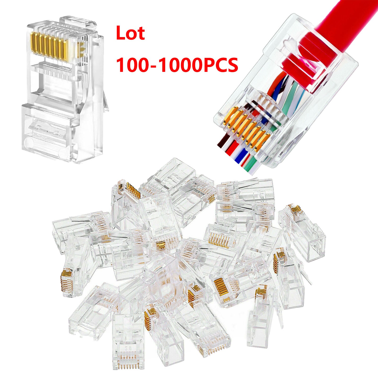 1000x RJ45 Pass Through Modular Plug Network Cable Connector End CAT6 CAT5 Lot