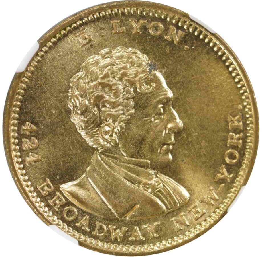 (1850's) NGC New York NY 511kpb (R-5) E Lyon Merchant Token Franklin Pierce