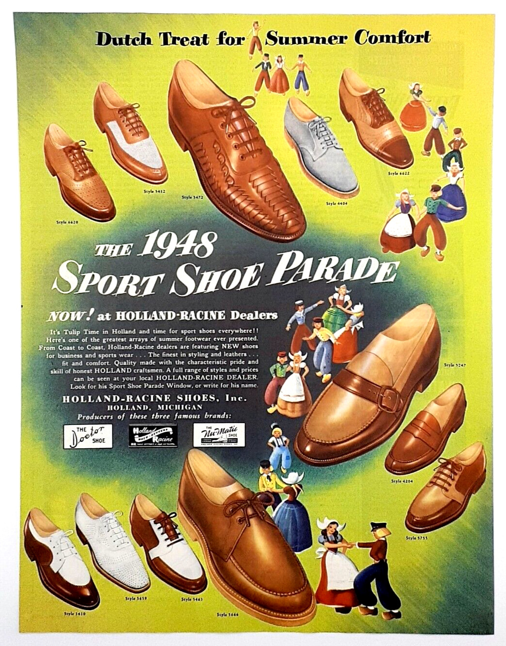 Vintage shoe ad Holland Racine 1948 original sport shoe advertisement