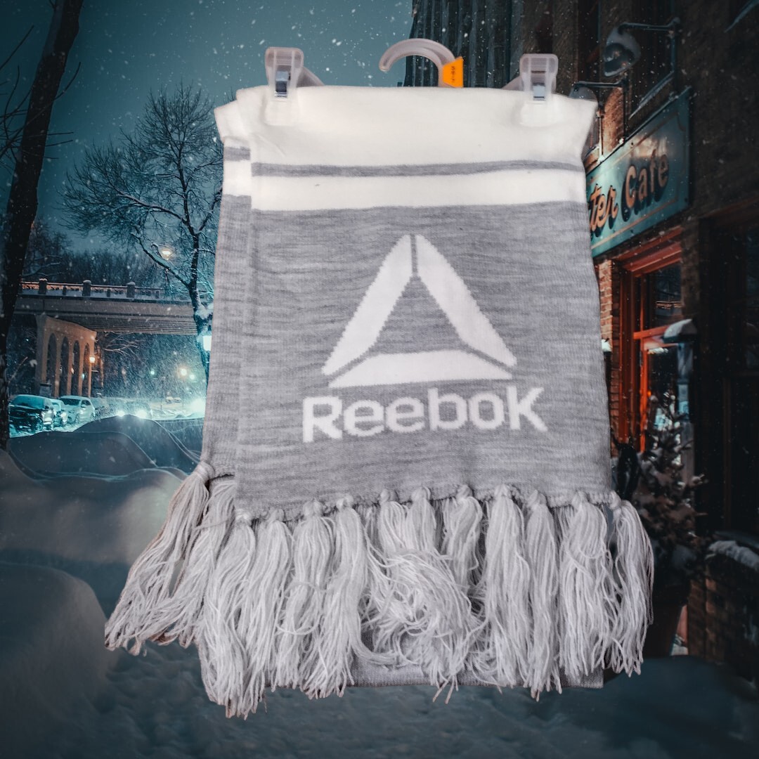 Reebok Scarf With  Fringe Tassel  Style Wintery Gray Fashion Comfort Neck Warmer