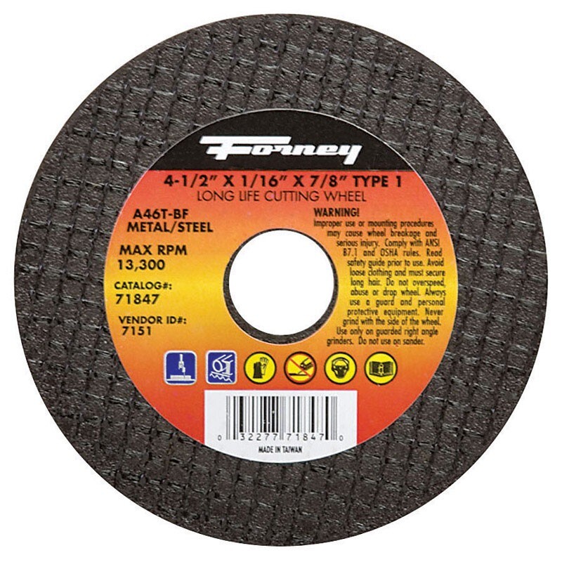 Forney 4" X 1/16" X 7/8" Type 1 A46T-BF Aluminum Oxide Metal Cutting Wheel 1 pc